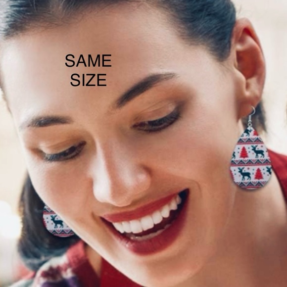 Red & White Faux Leather Christmas Bell Earrings - Picture 4 of 7